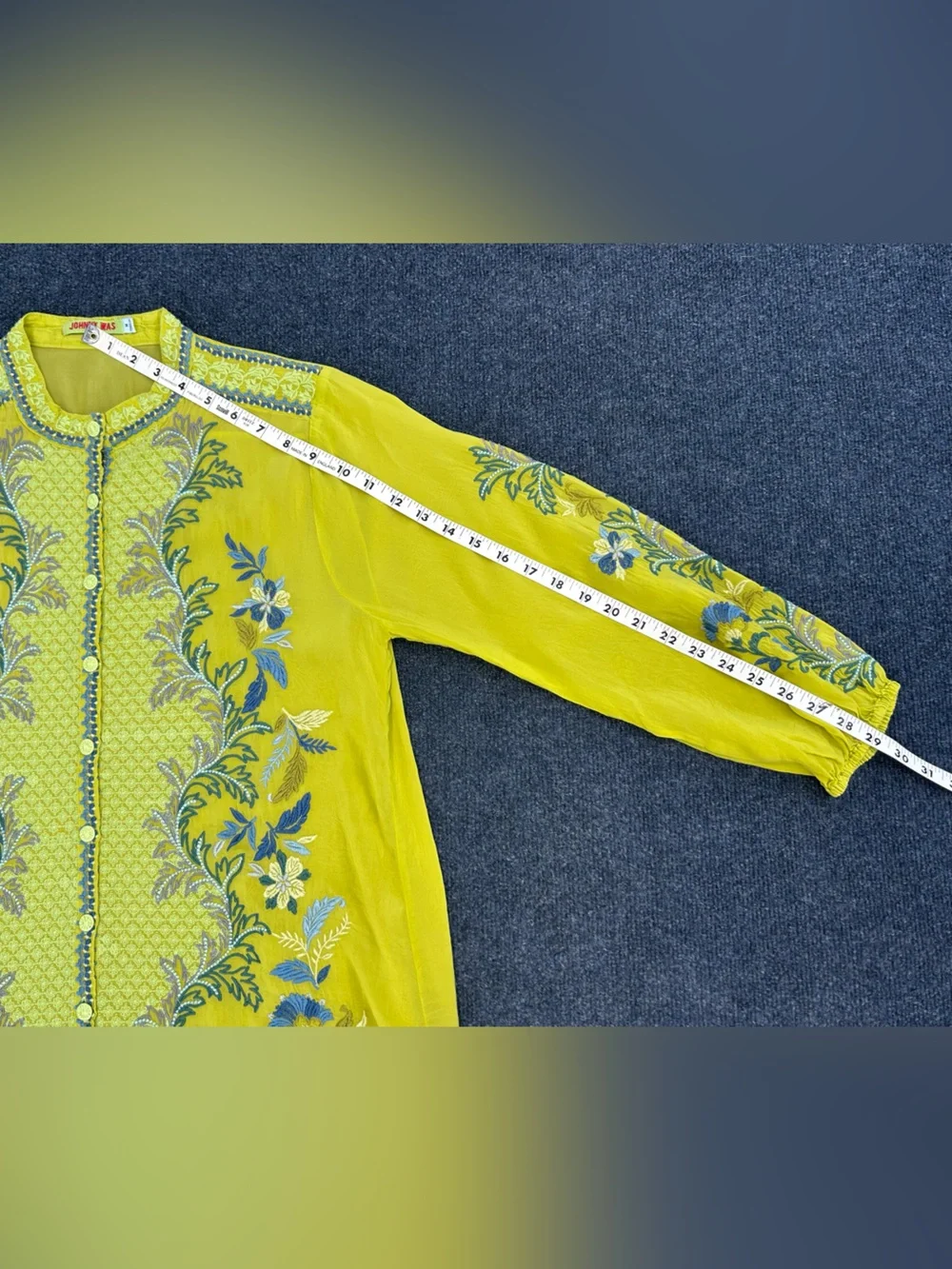 Johnny Was Embroidered Eleana Blouse in Chartreuse Medium